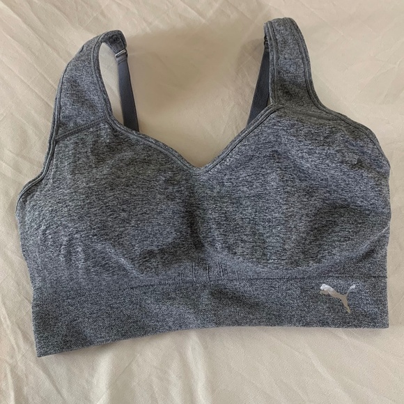 Puma Women's Seamless Sports Bra Removable Cups Grey size Large adjustable strap - Picture 4 of 10